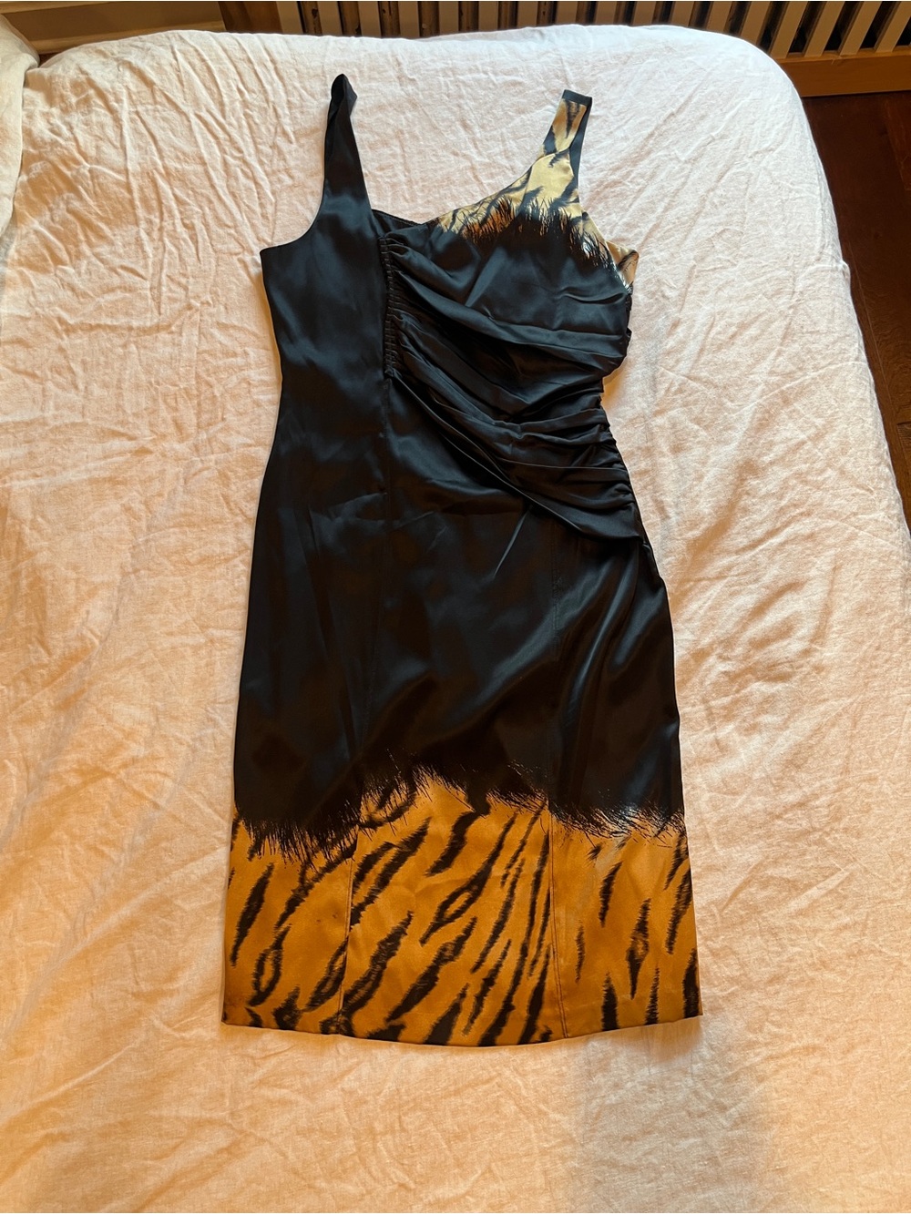 Roberto Cavalli Y2K Black & Tiger-Print Silk Dress